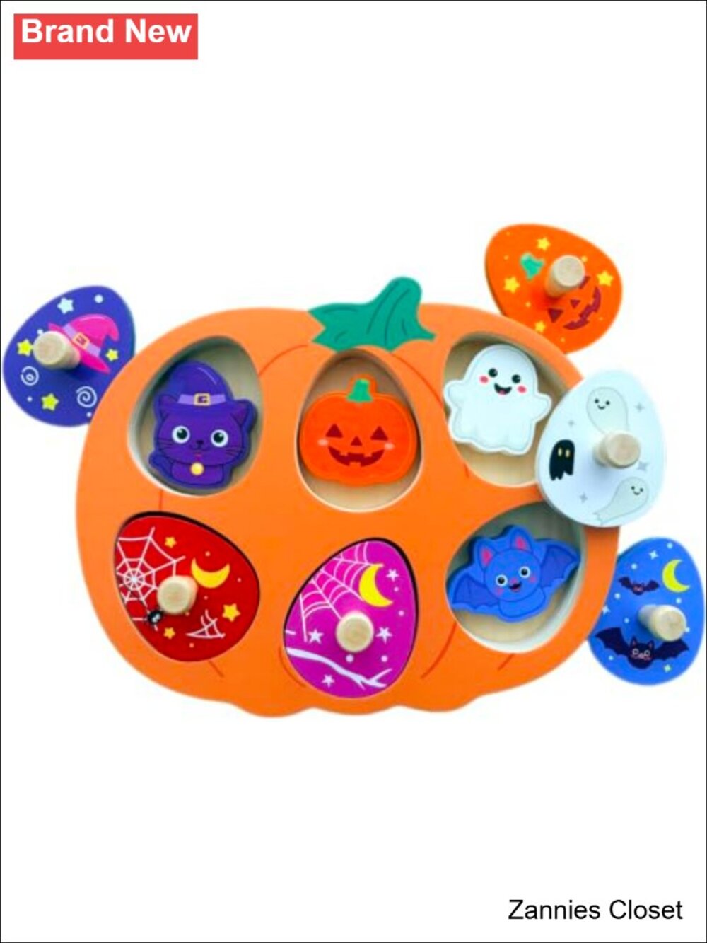 👻 Mulic Halloween Wooden Peg Puzzle Montessori Toy for Toddlers 1-3